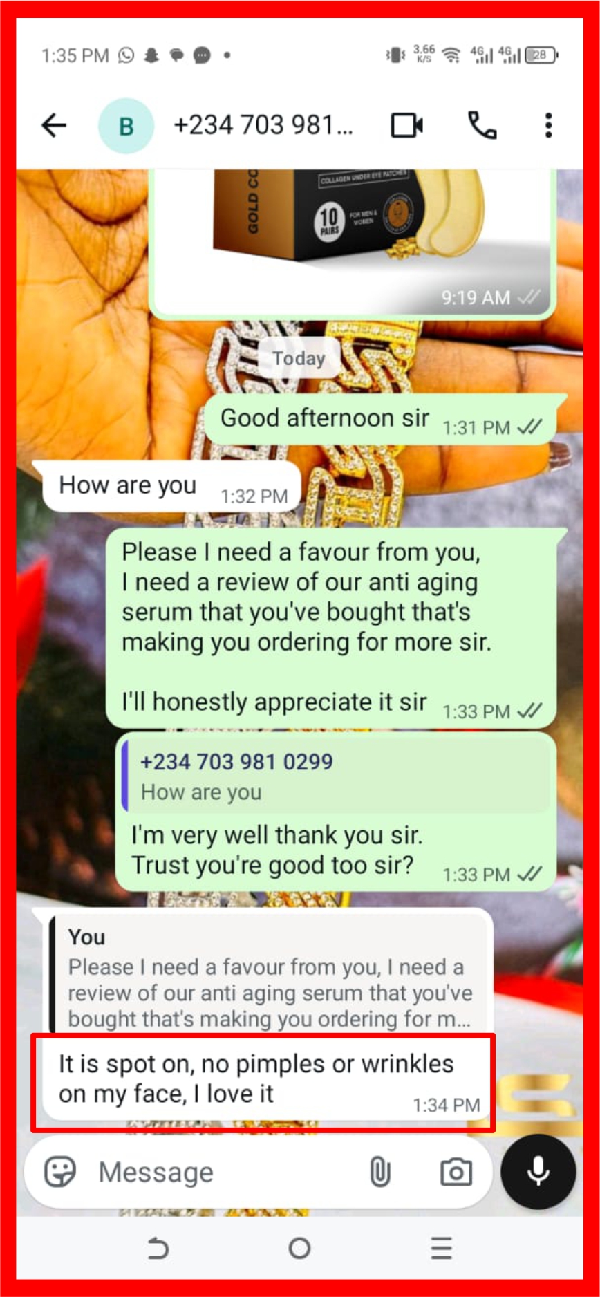 Customer WhatsApp review