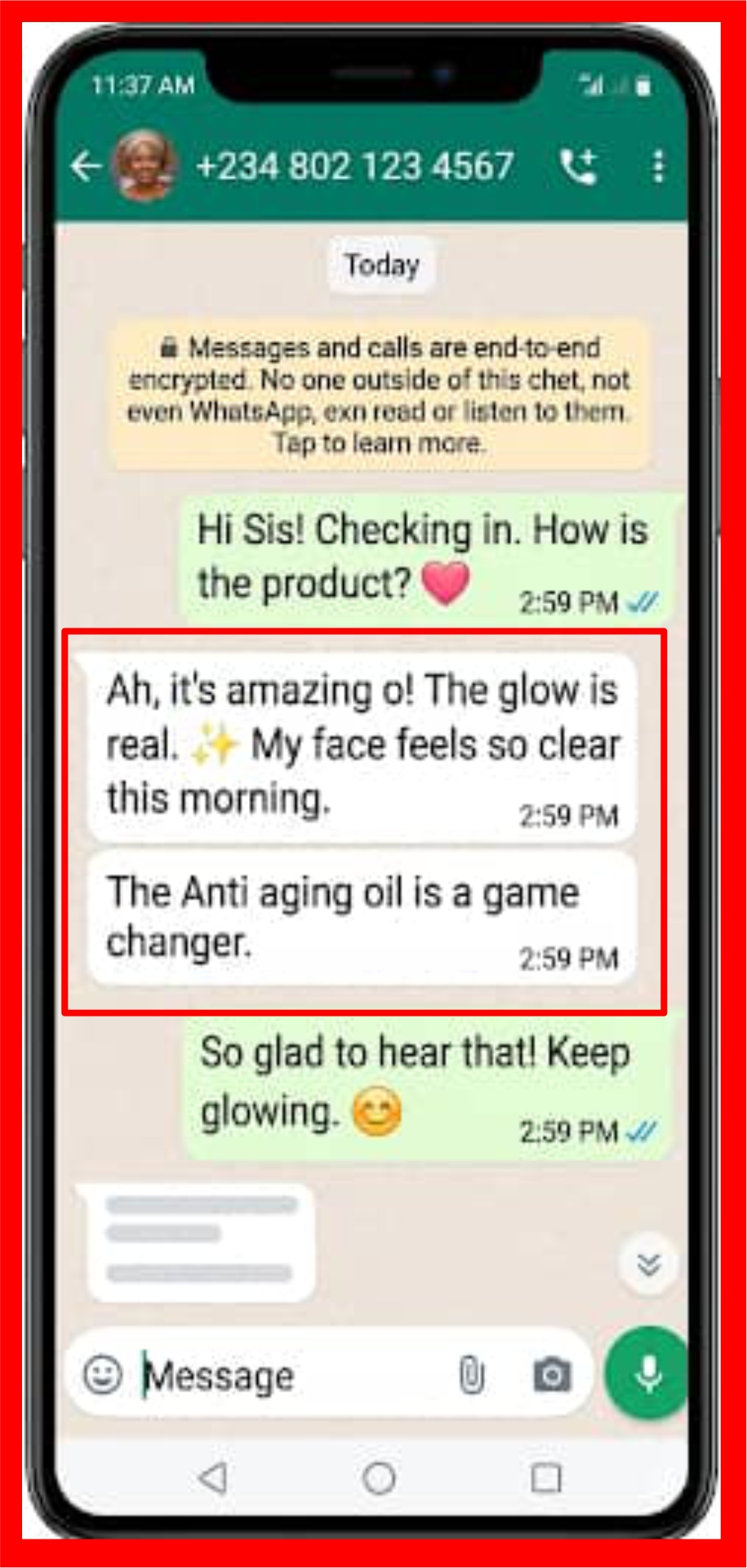 Customer WhatsApp review